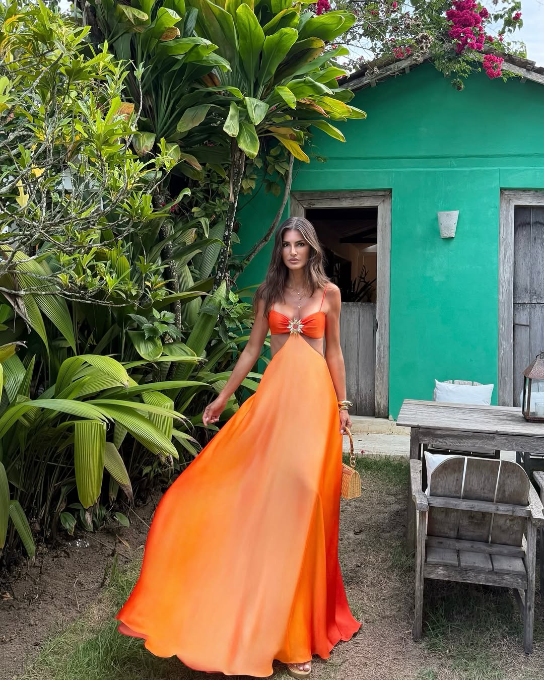 Coral Ombre Sun-Detail Cutout Dress