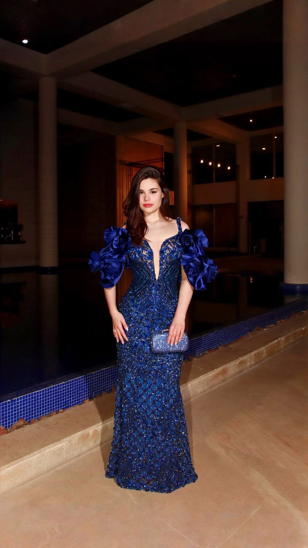 Royal Blue Sequined Evening Gown-ROVOLE