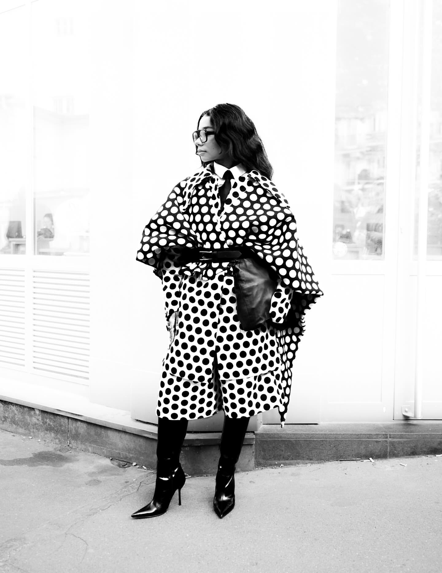 Polka Dot Belted Coat Two-Piece Set