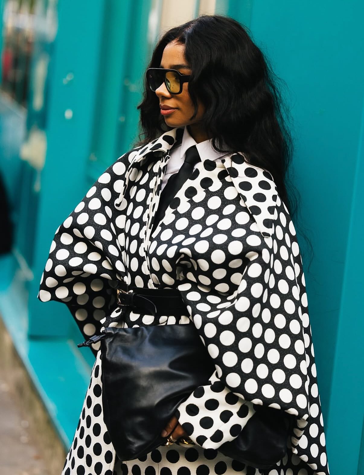 Polka Dot Belted Coat Two-Piece Set
