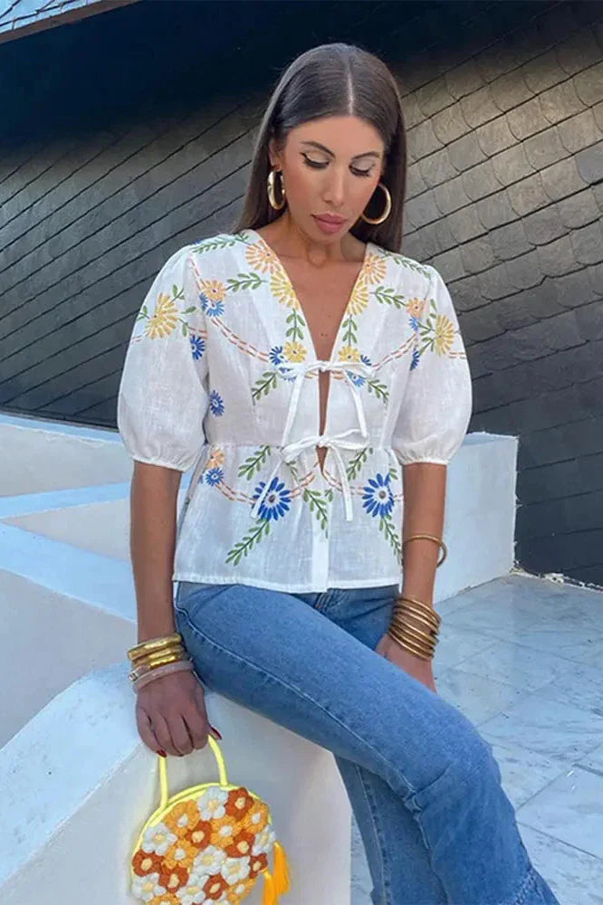 Floral Bowknot Peplum Blouse-ROVOLE