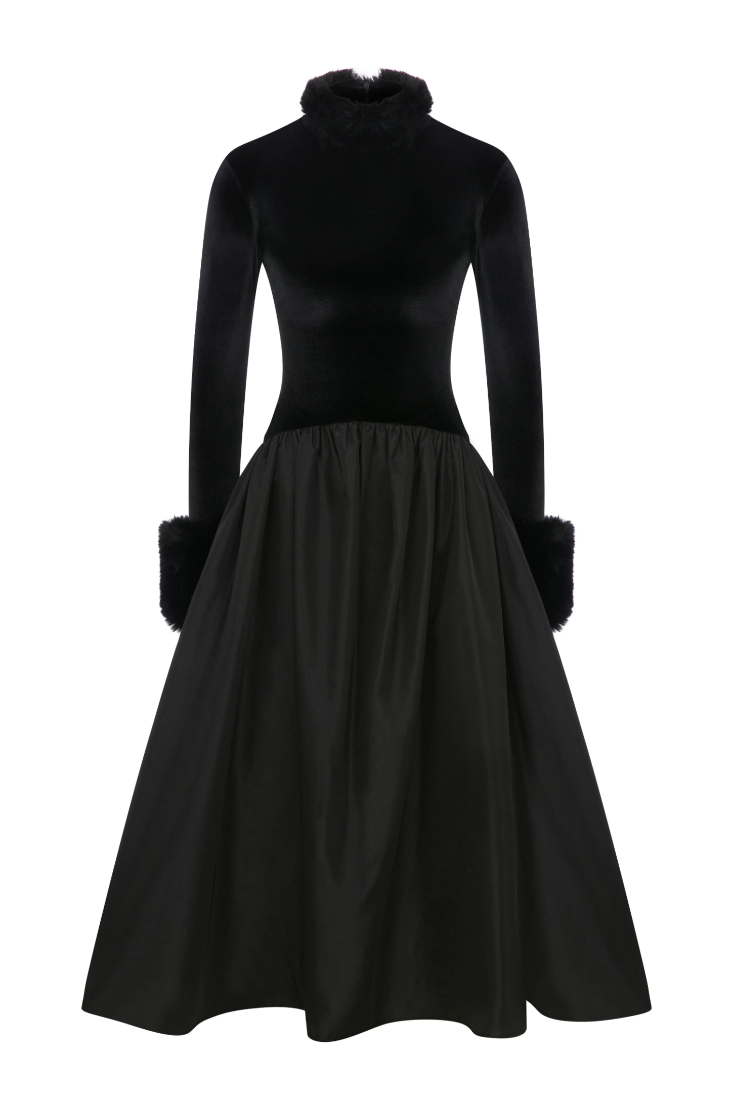 Fur-Lined Taffeta Midi Dress