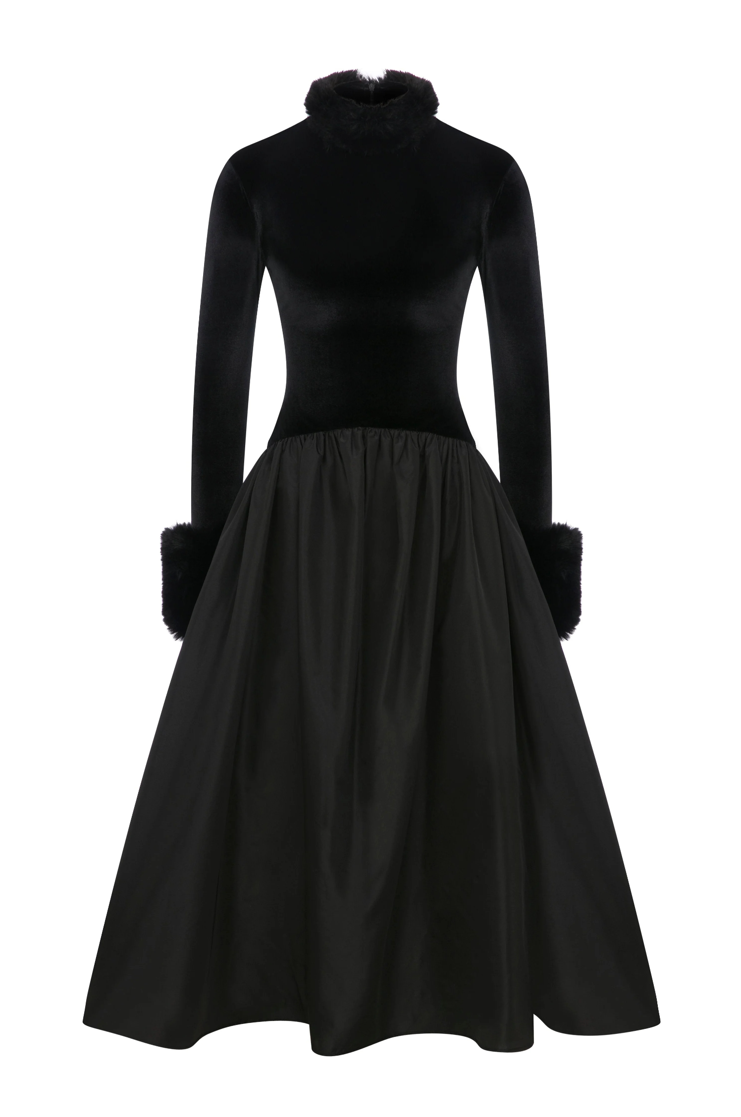 Fur-Lined Taffeta Midi Dress