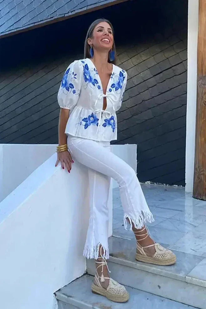 Floral Bowknot Peplum Blouse-ROVOLE