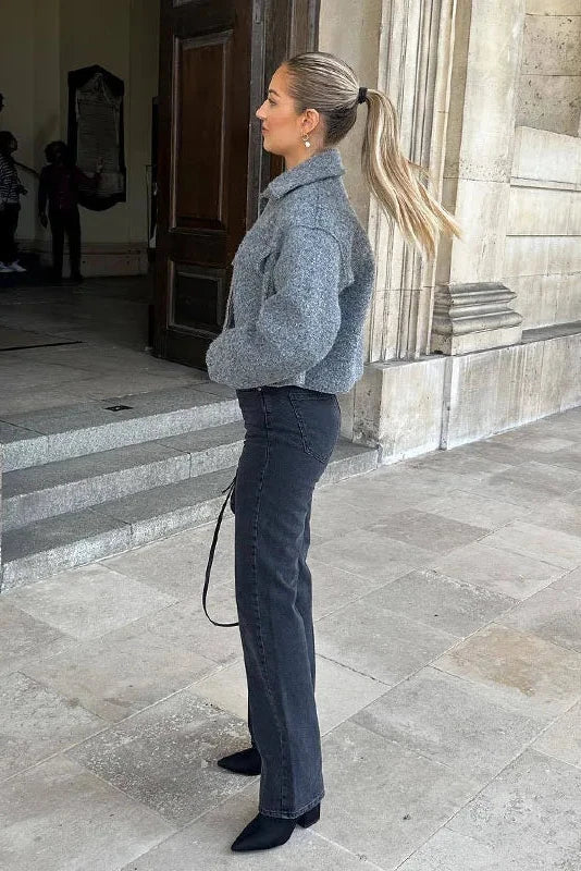 Cropped Jacket - GRAY-ROVOLE