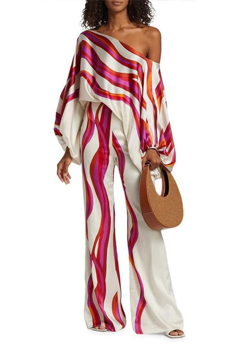 Abstract Waves Two-Piece Set - Fuschia-ROVOLE