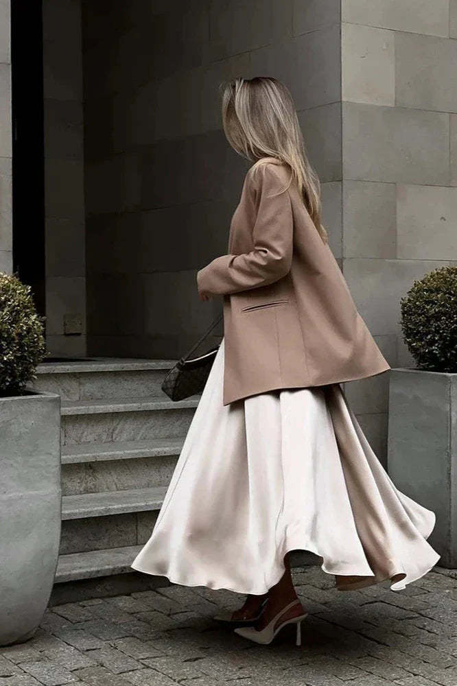 Aubrey Satin Midi Skirt-ROVOLE