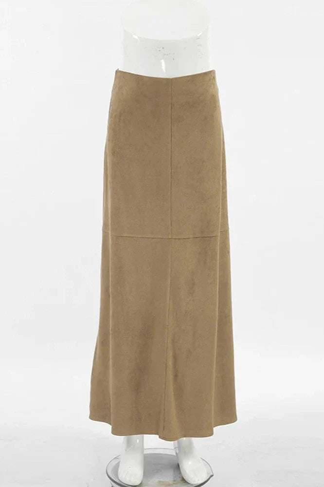 Autumn Maxi Suede Skirt-ROVOLE