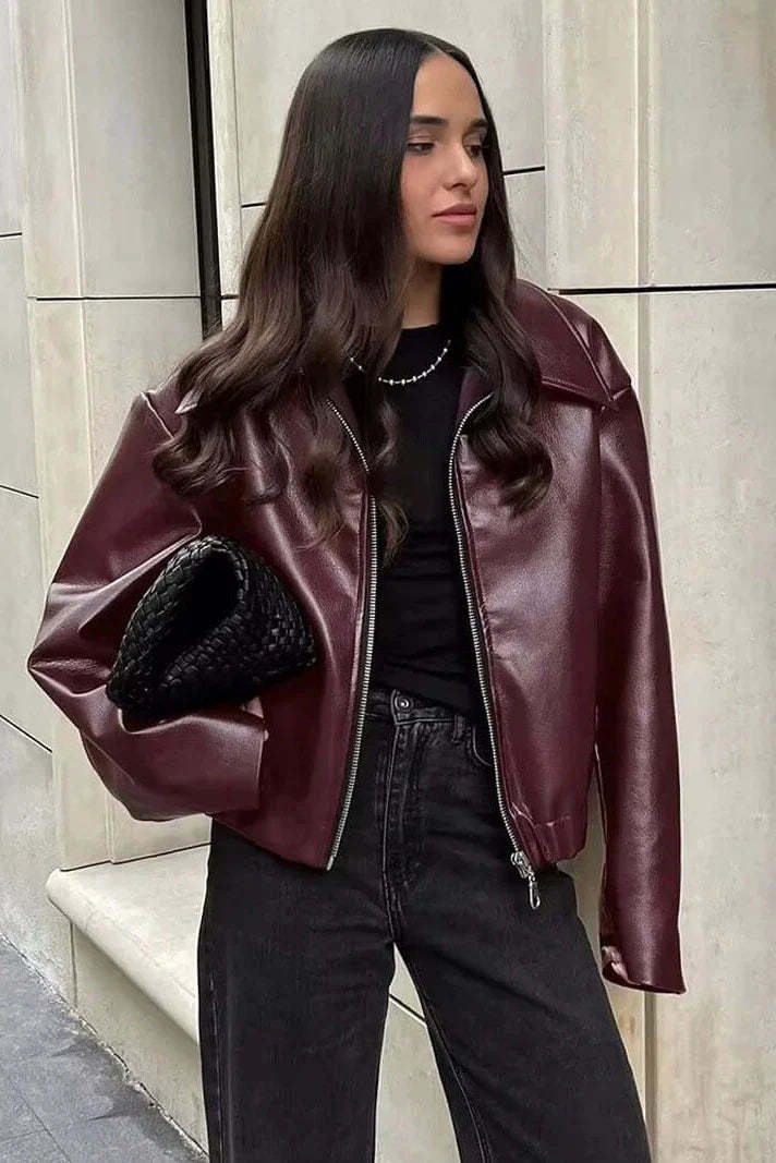 Stylish Lapel Leather Biker Jacket-ROVOLE