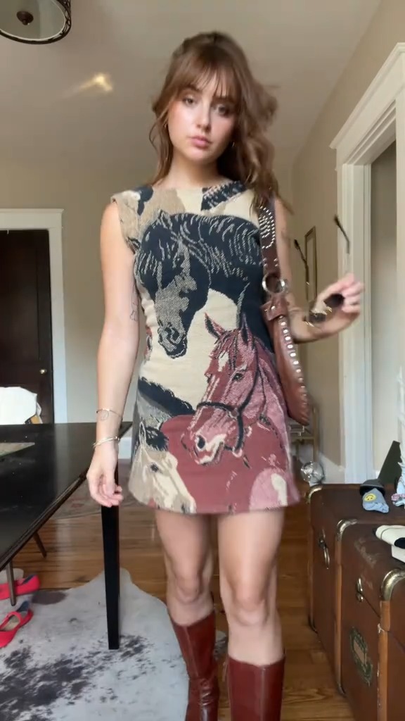 Wild Spirit Retro Horse Print Mini Dress