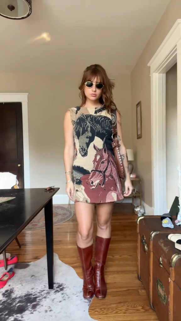 Wild Spirit Retro Horse Print Mini Dress