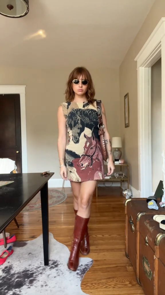 Wild Spirit Retro Horse Print Mini Dress