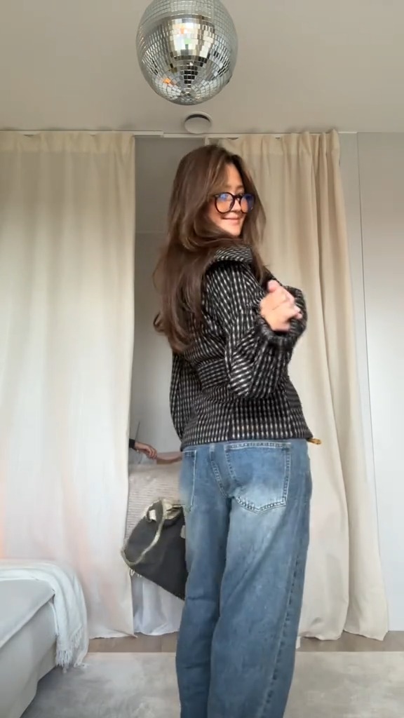 Belted Checked Peplum Jacket