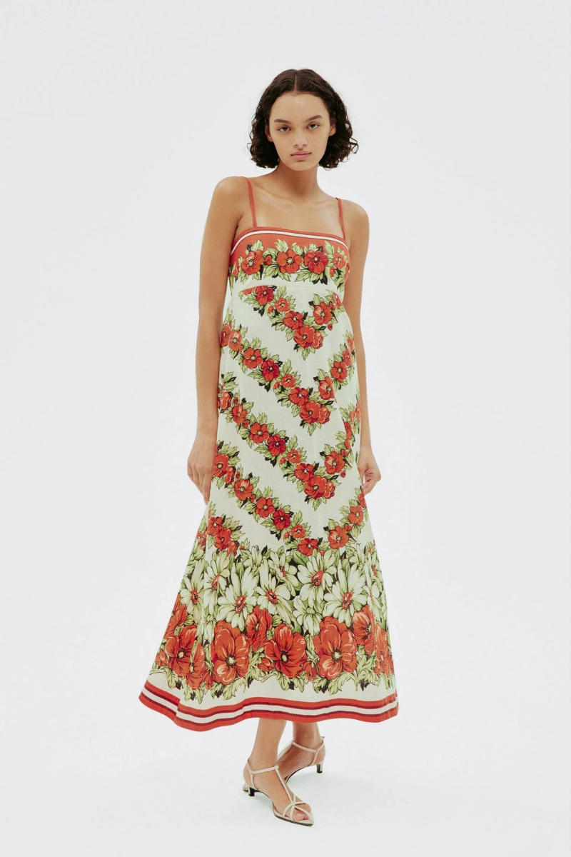 Tristane Spaghetti Floral Maxi Dress In Red-ROVOLE