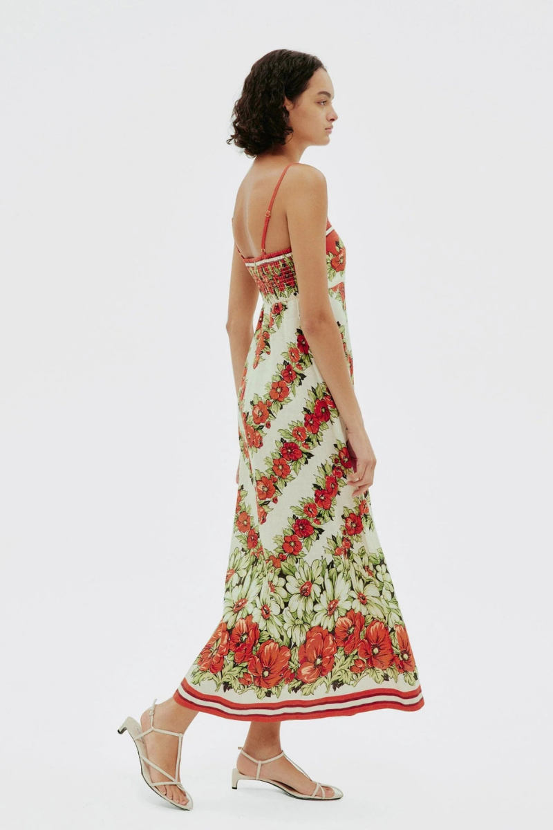 Tristane Spaghetti Floral Maxi Dress In Red-ROVOLE