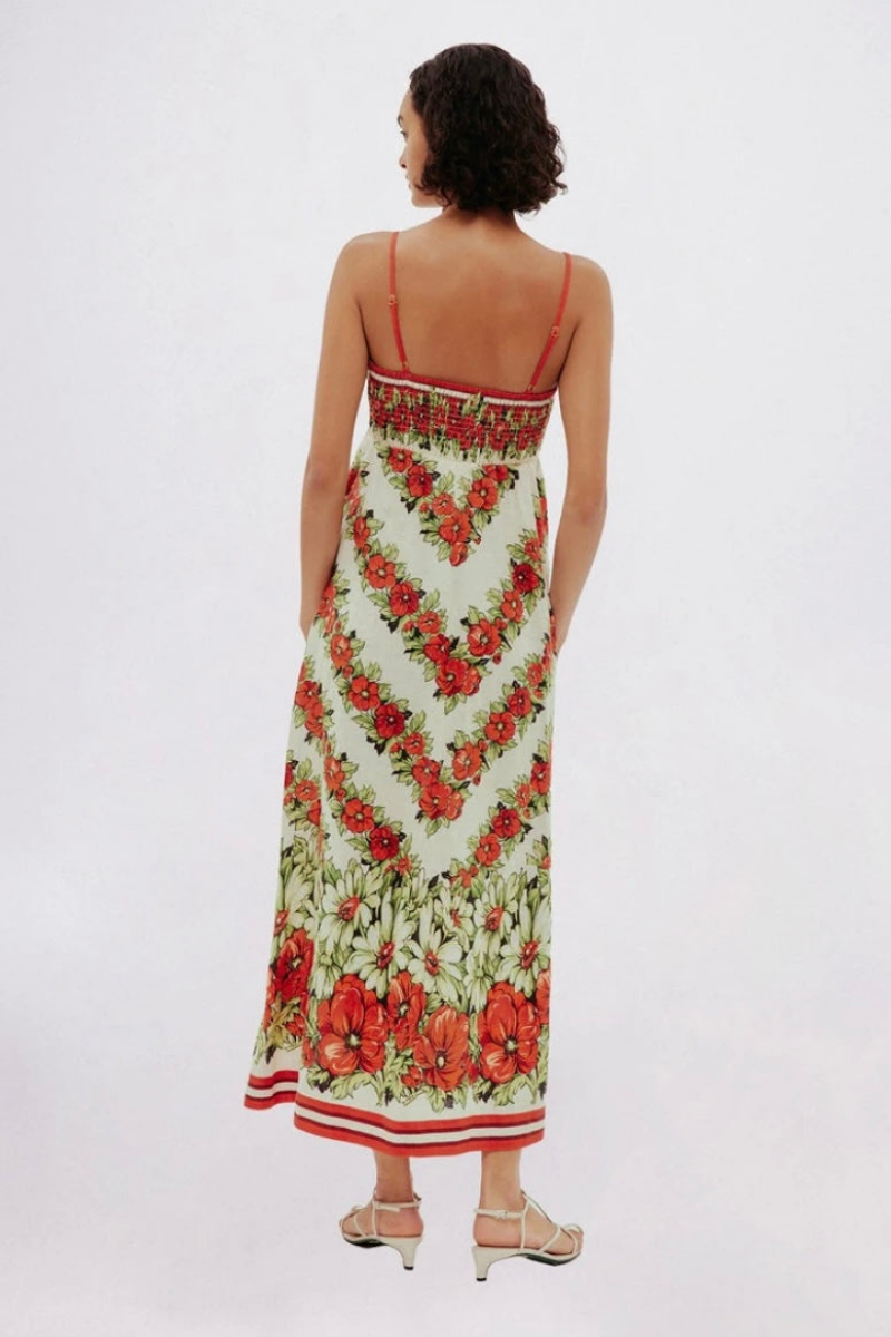 Tristane Spaghetti Floral Maxi Dress In Red-ROVOLE
