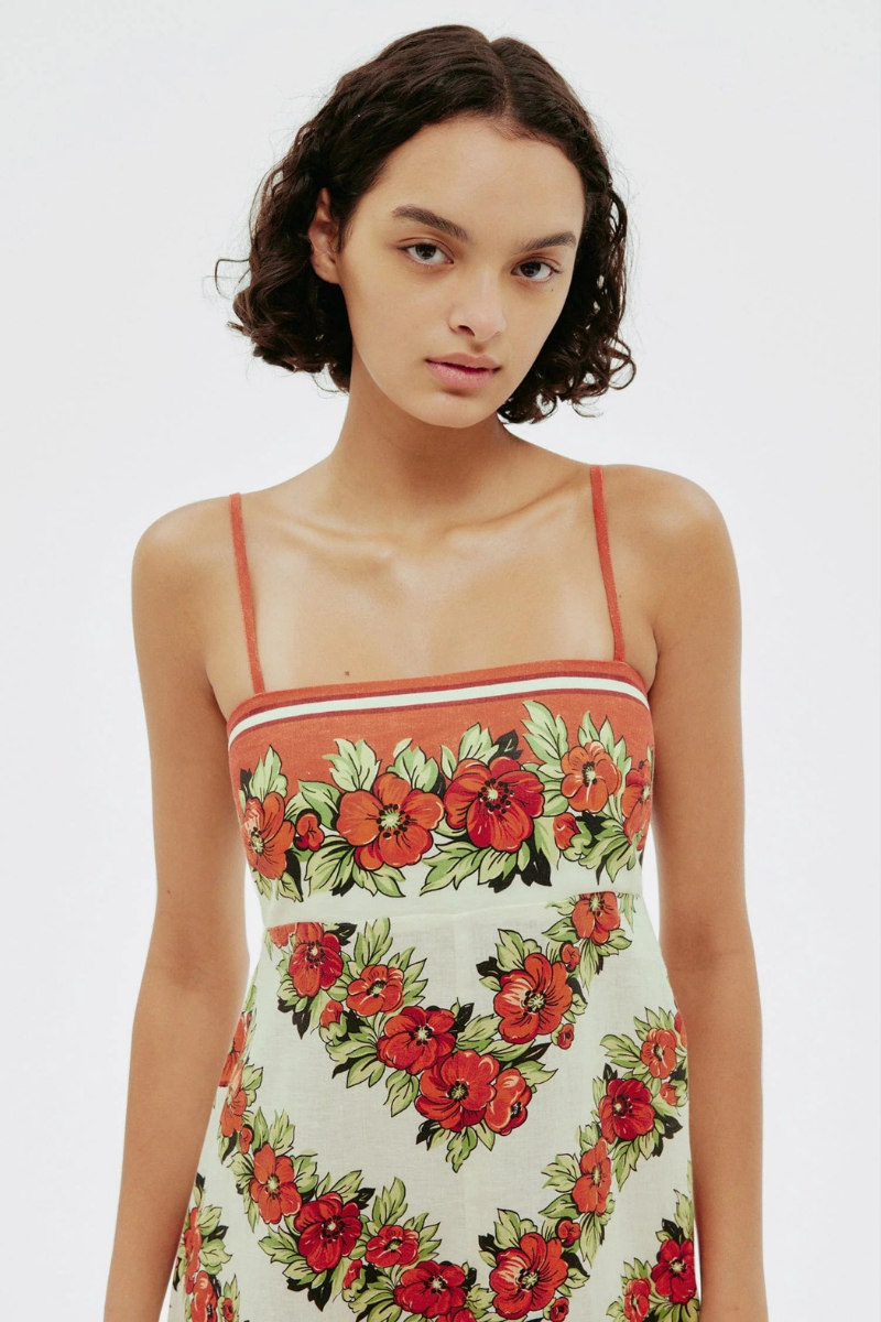 Tristane Spaghetti Floral Maxi Dress In Red-ROVOLE