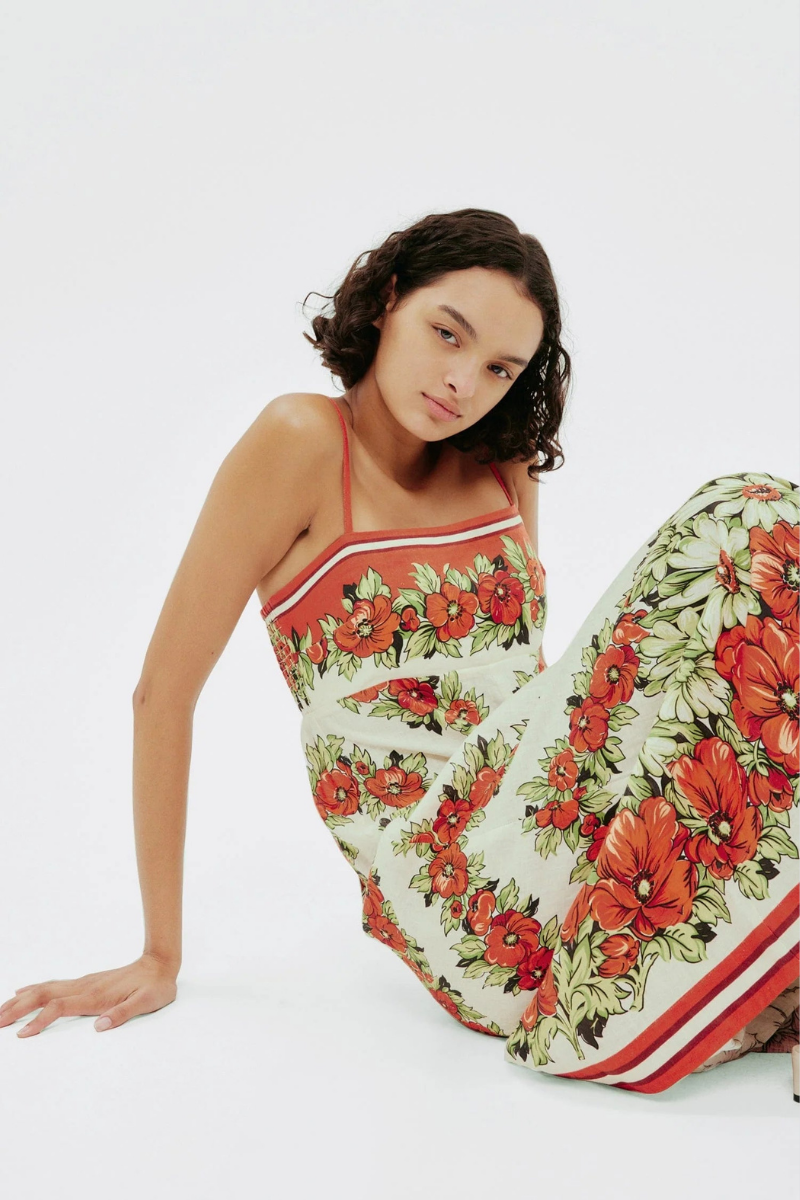 Tristane Spaghetti Floral Maxi Dress In Red-ROVOLE