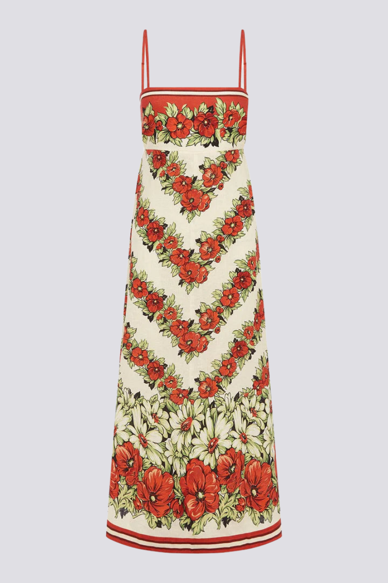 Tristane Spaghetti Floral Maxi Dress In Red-ROVOLE