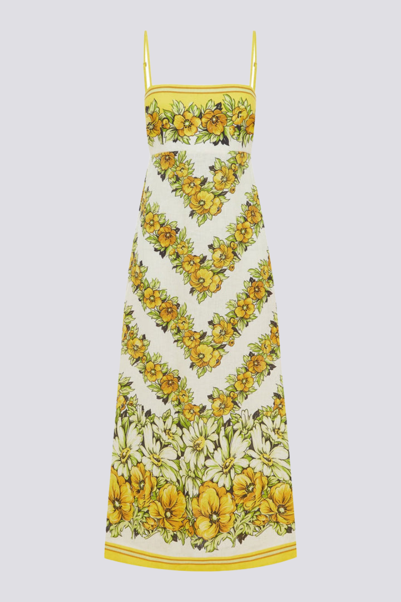 Tristane Spaghetti Floral Maxi Dress In Yellow-ROVOLE