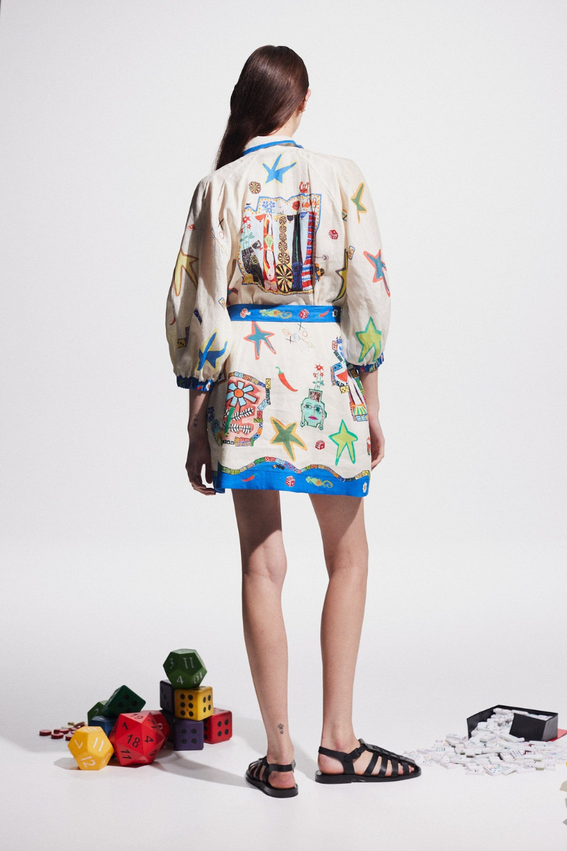 Valence Balloon Sleeve Print Mini Dress-ROVOLE