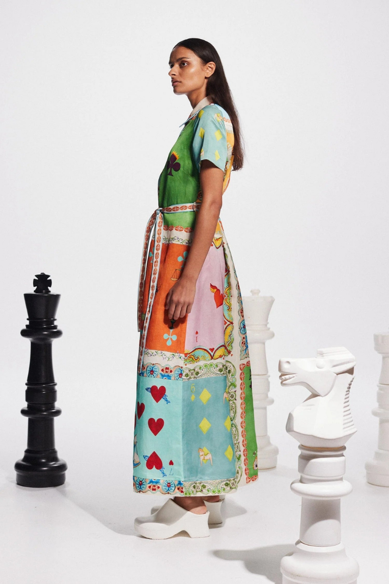 Vivienne Short Sleeve Poker Print Maxi Dress-ROVOLE