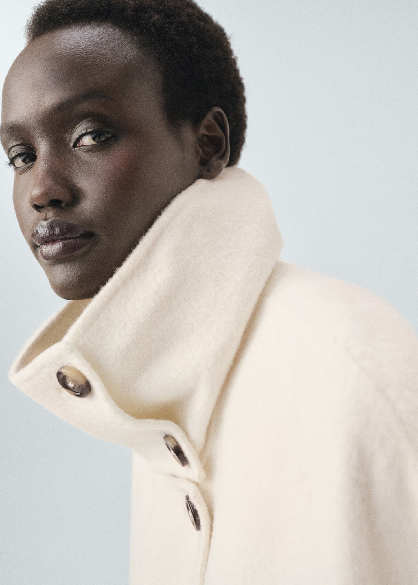Wool funnel-neck coat