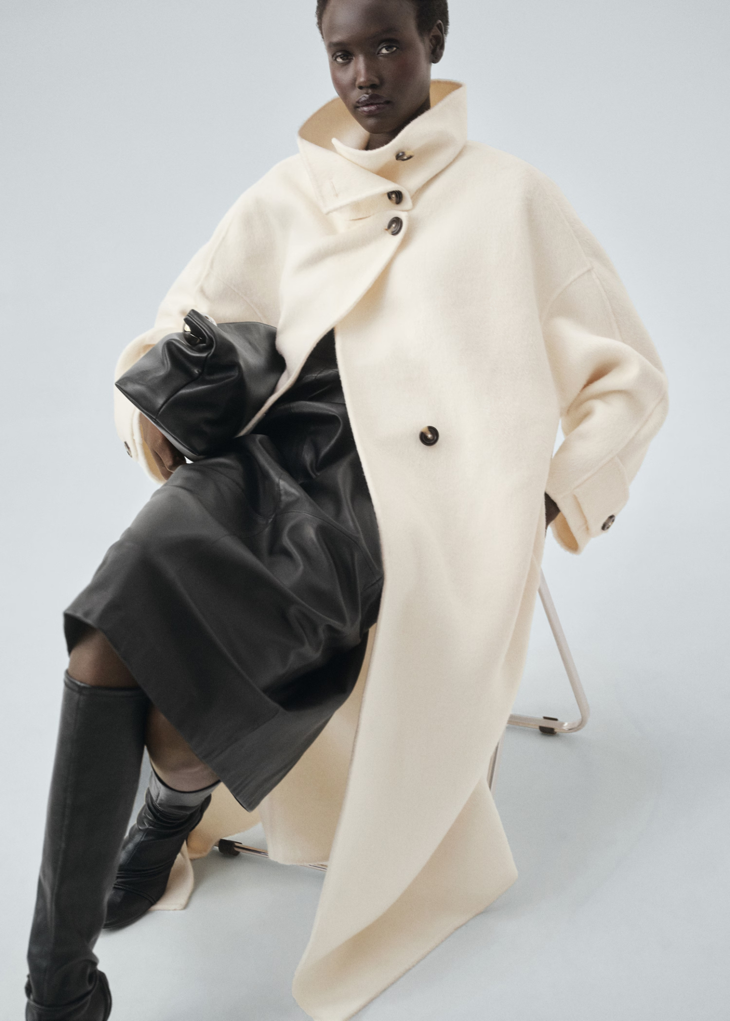 Wool funnel-neck coat