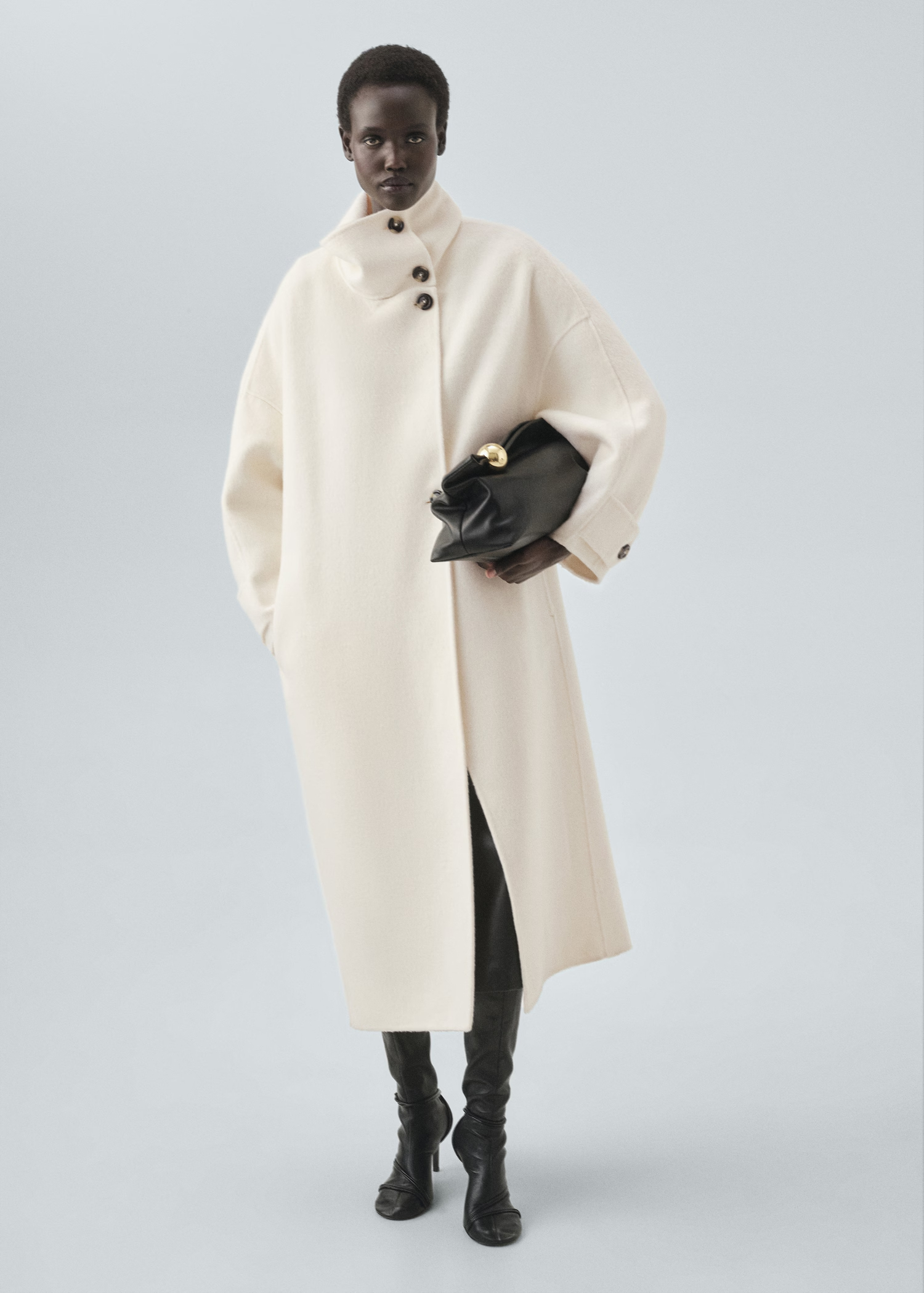 Wool funnel-neck coat