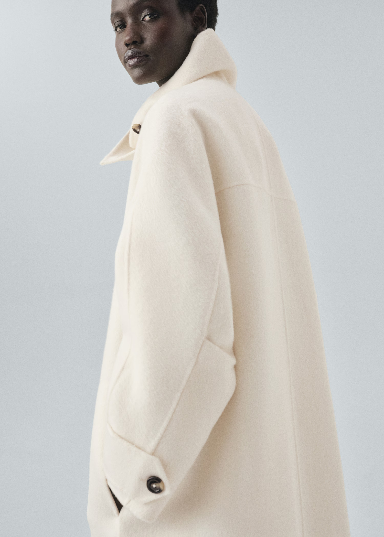 Wool funnel-neck coat
