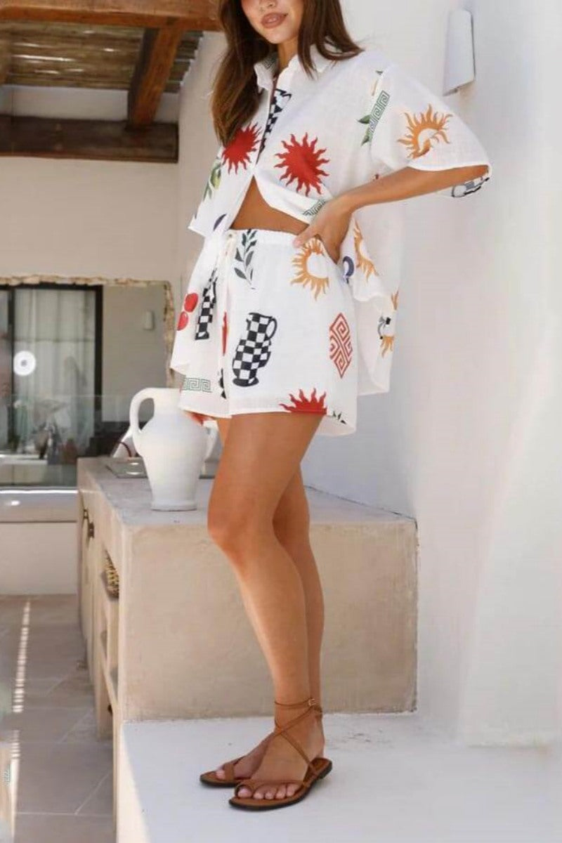 Printed Casual Elasticated Shorts-Set-ROVOLE