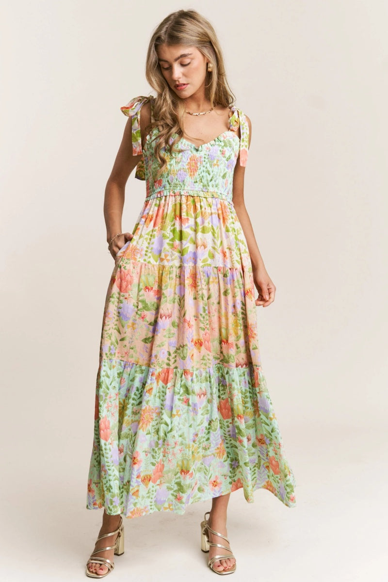 Meadow Bloom Tiered Maxi Dress-ROVOLE