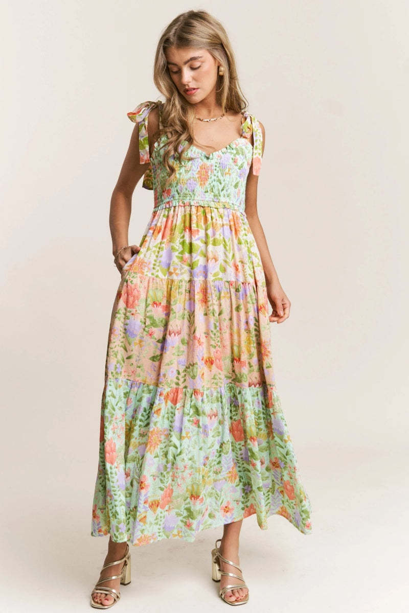 Meadow Bloom Tiered Maxi Dress-ROVOLE