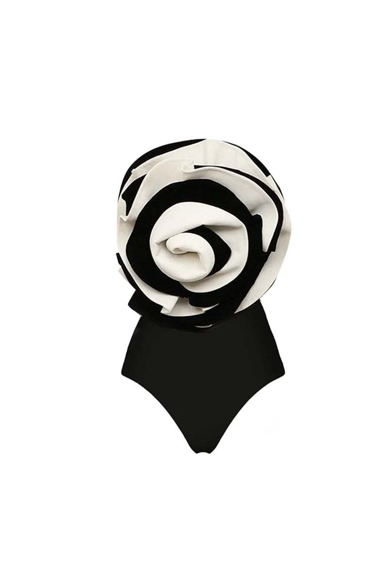 Black and White Floral Swimsuit Set-ROVOLE