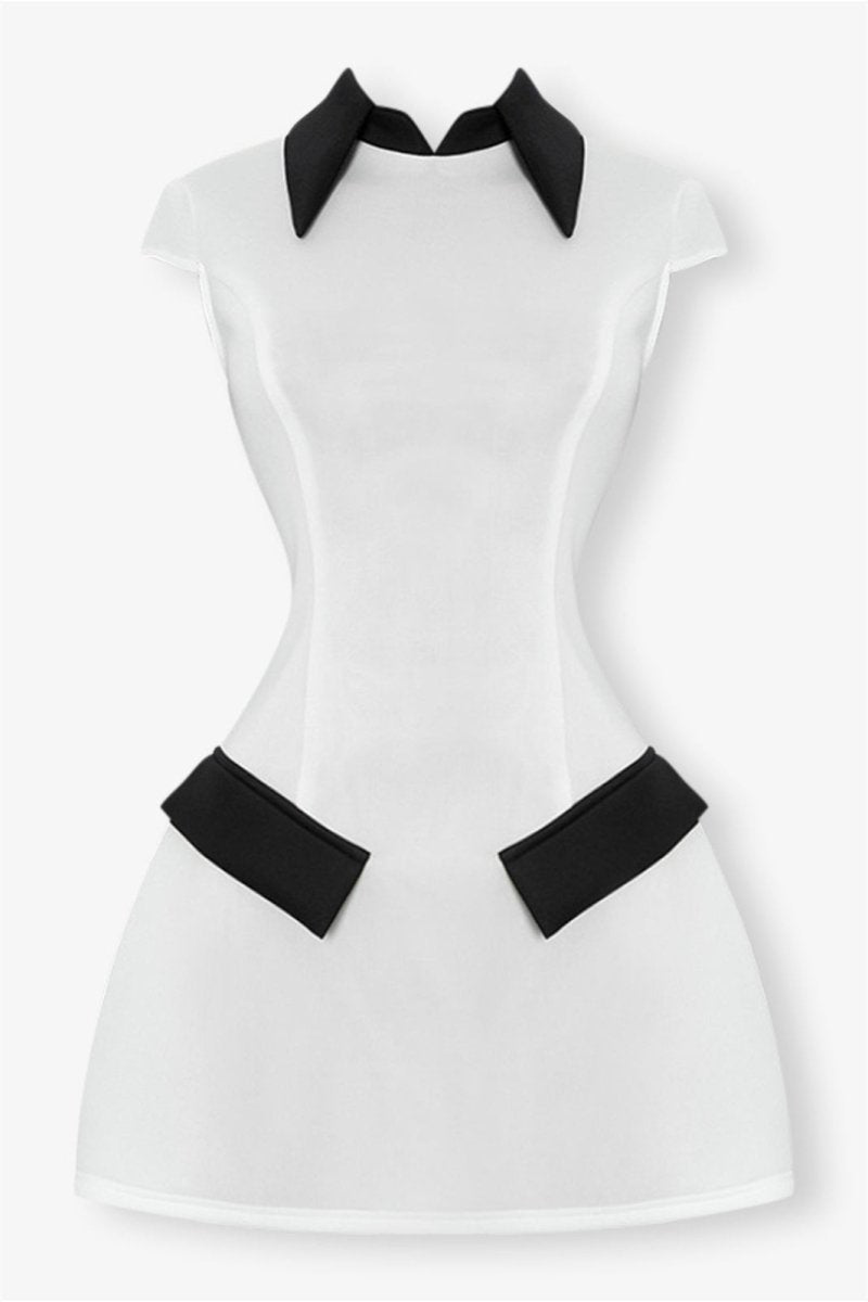 Adela Cap Sleeve Contrast Polyester Mini Dress-ROVOLE