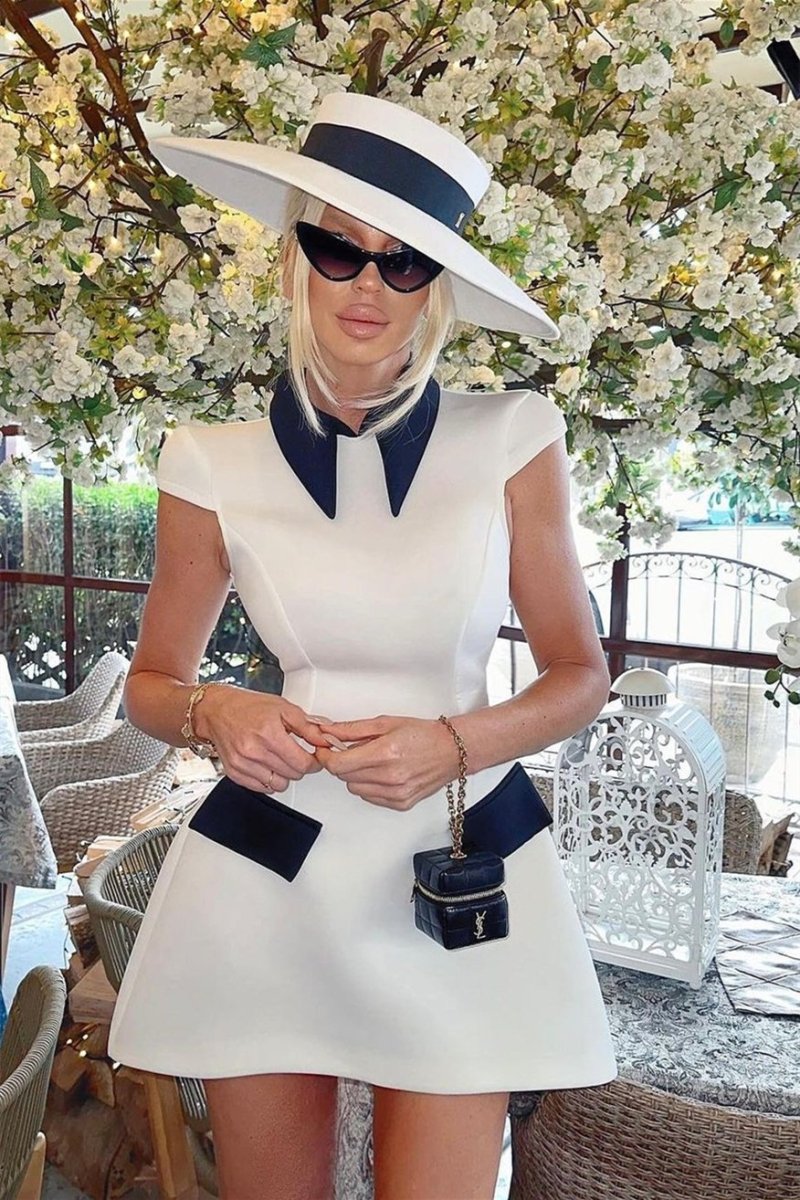 Adela Cap Sleeve Contrast Polyester Mini Dress-ROVOLE