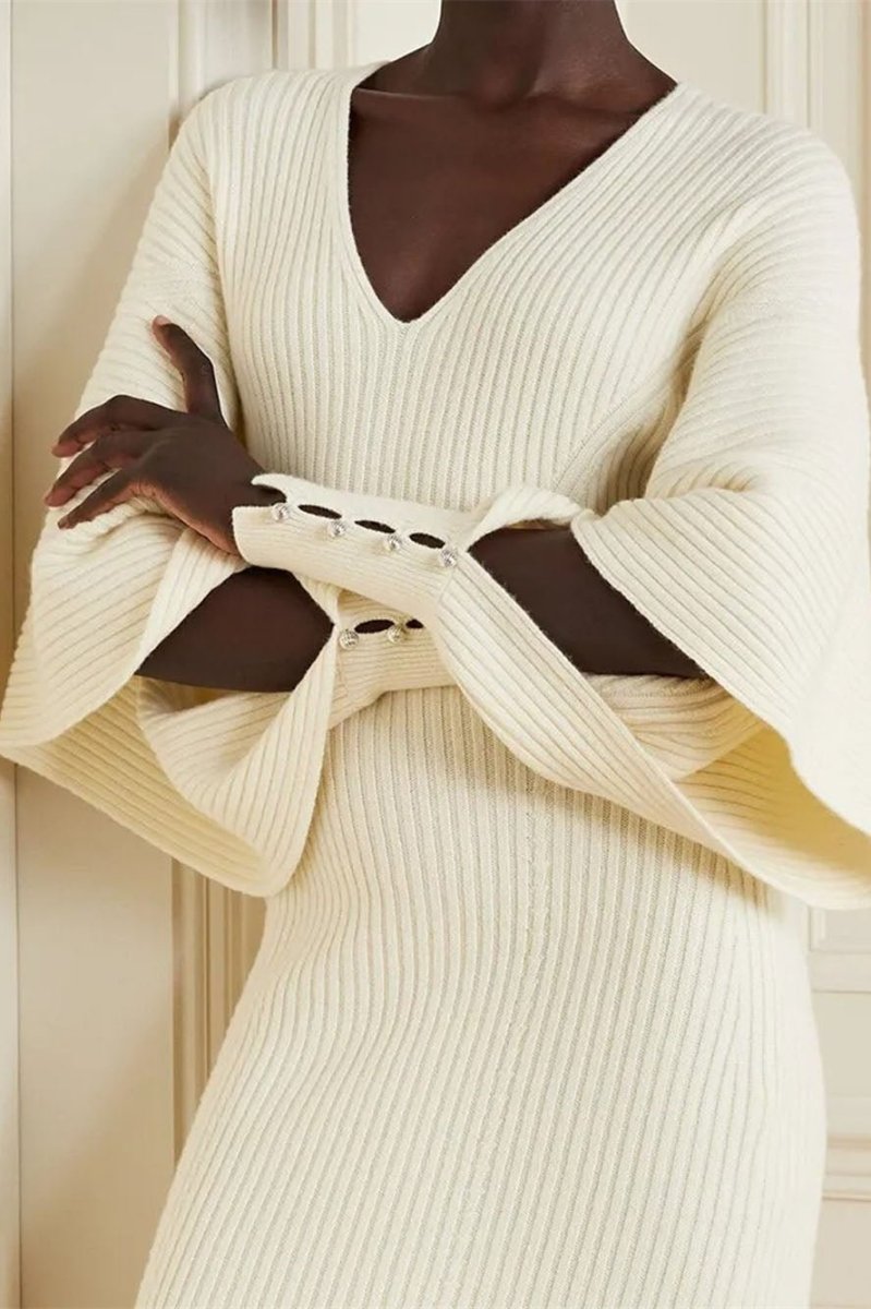 Alberta Cut-out Batwing Sleeve Midi Knit Dress-ROVOLE