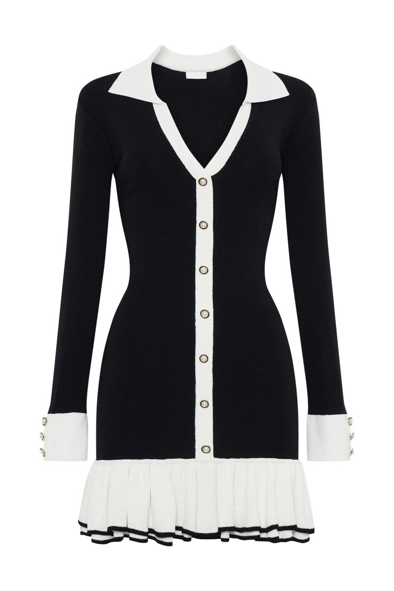 Alexia Contrast Ruffle Bow Mini Knit Dress-ROVOLE