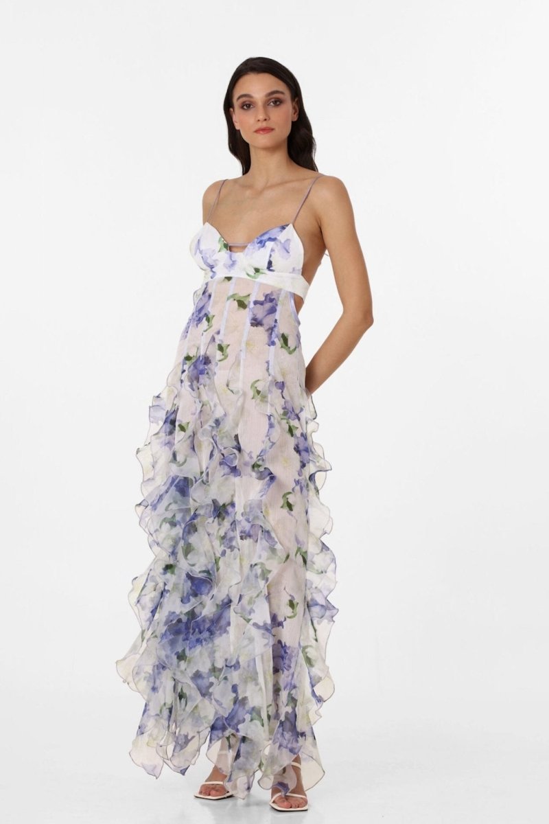 Alexia Ruffle Sheer Maxi Dress-ROVOLE