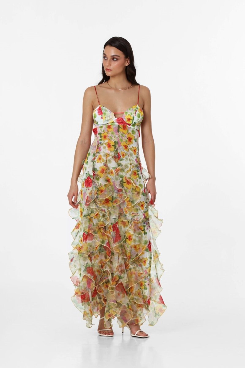 Alexia Ruffle Sheer Maxi Dress-ROVOLE