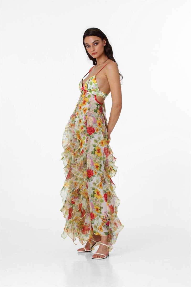 Alexia Ruffle Sheer Maxi Dress-ROVOLE