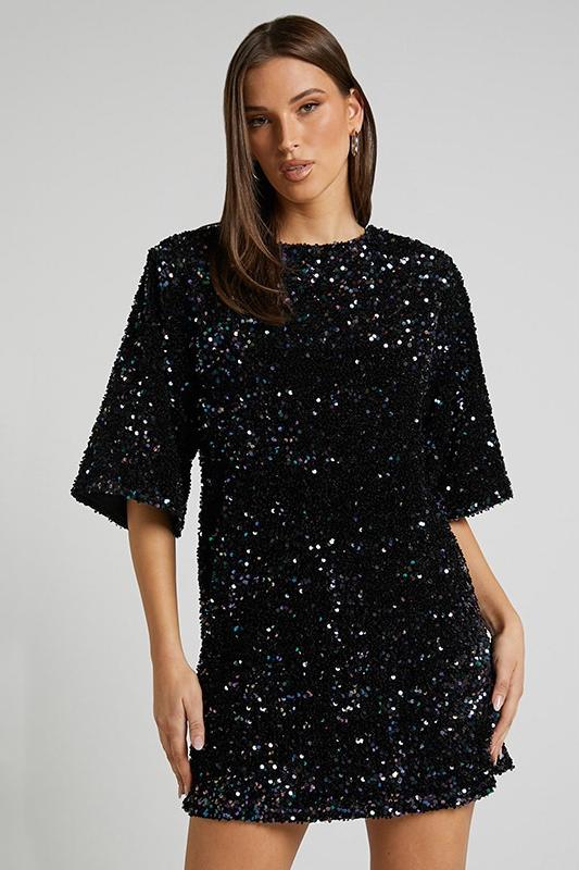 Alma Sequins Backless Mini Dress-ROVOLE