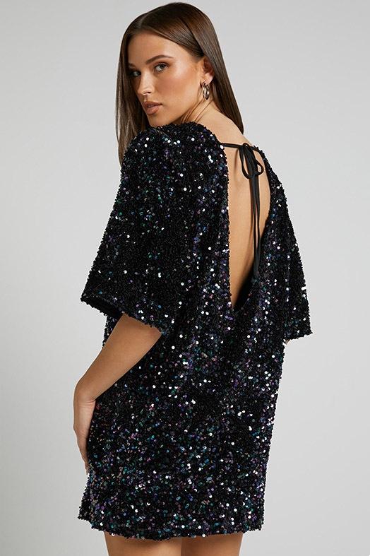 Alma Sequins Backless Mini Dress-ROVOLE