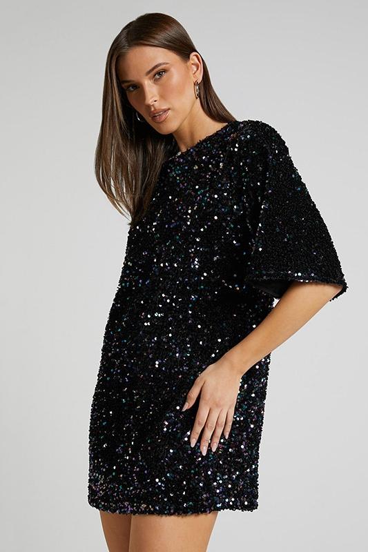 Alma Sequins Backless Mini Dress-ROVOLE