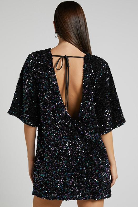 Alma Sequins Backless Mini Dress-ROVOLE
