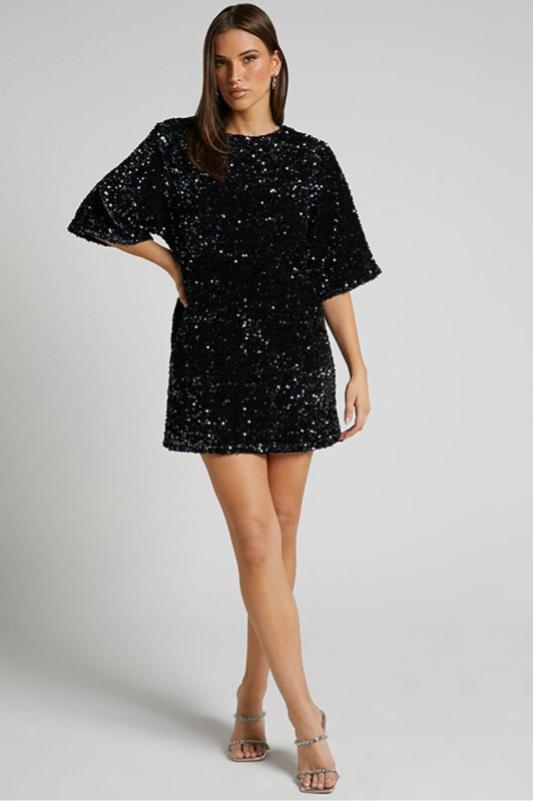 Alma Sequins Backless Mini Dress-ROVOLE