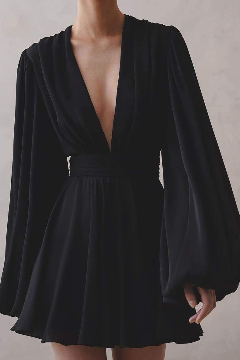 Amelia Deep V Neck Mini Dress-ROVOLE