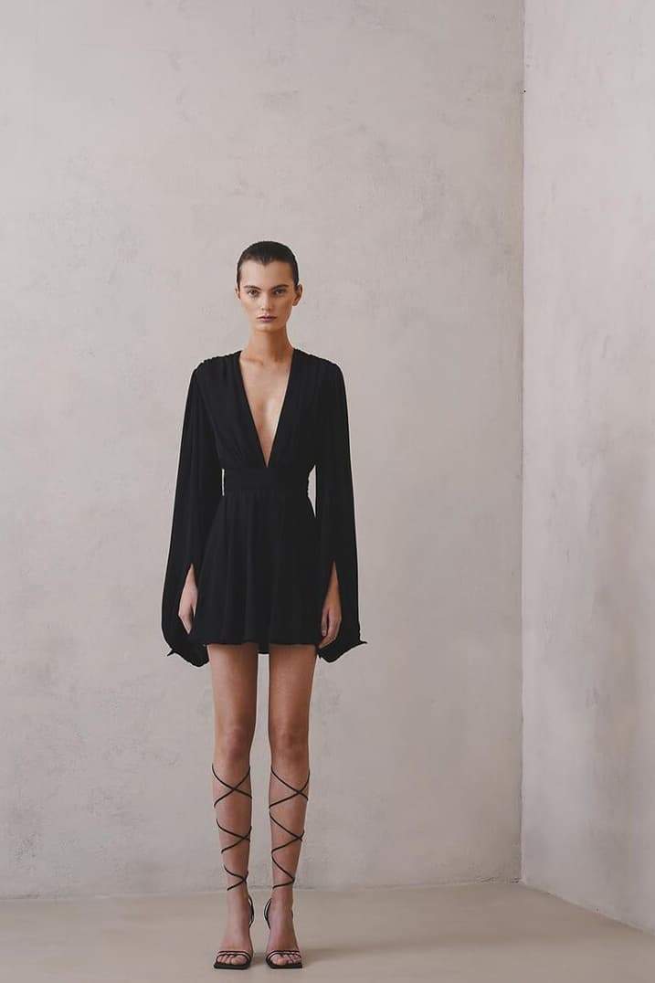 Amelia Deep V Neck Mini Dress-ROVOLE