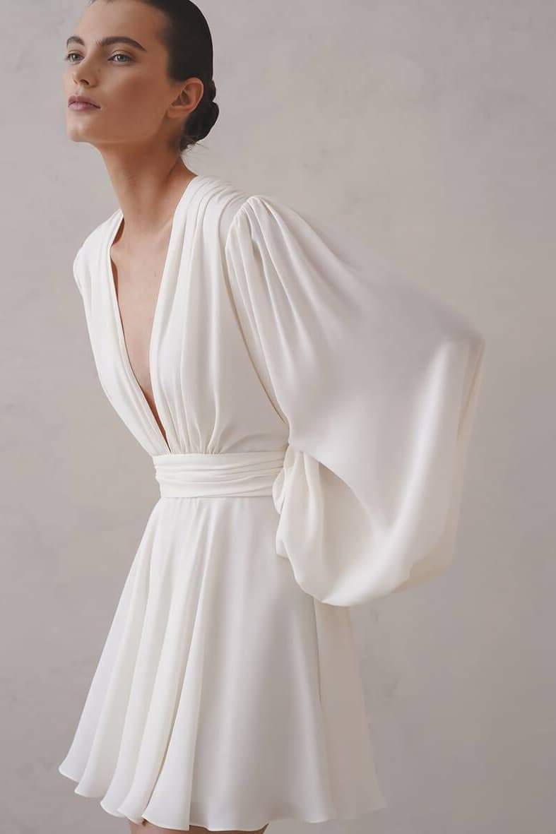 Amelia Deep V Neck Mini Dress-ROVOLE