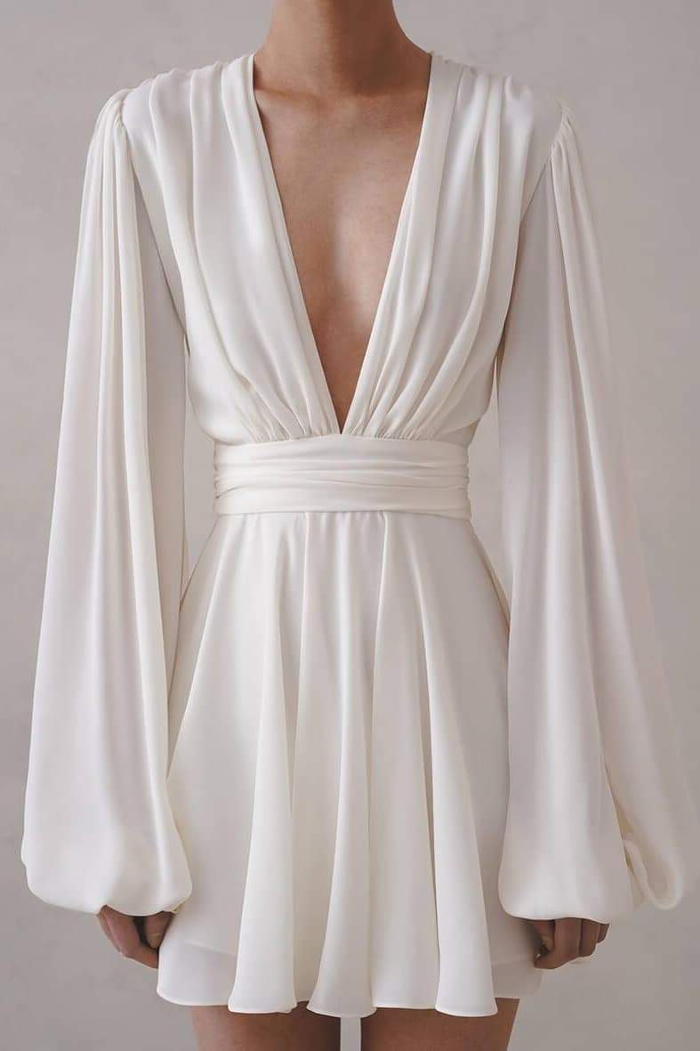 Amelia Deep V Neck Mini Dress-ROVOLE